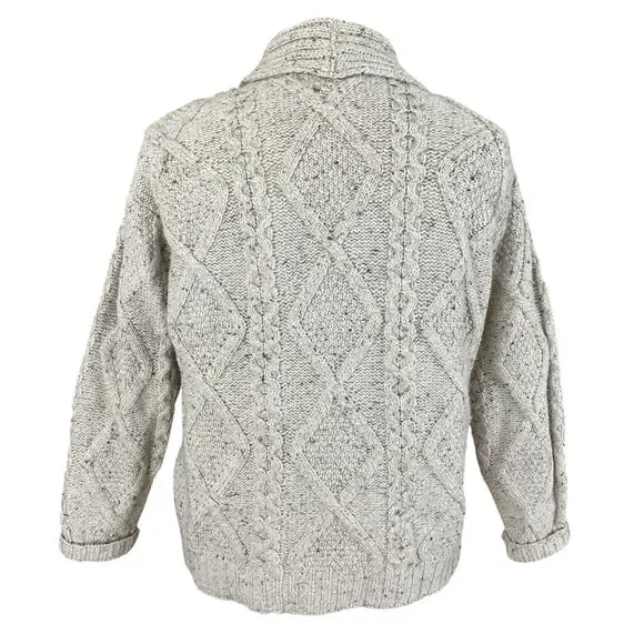 Aran Crafts Merino Shawl Collar Cardigan Sweater Mens L Speckled Stone Ireland